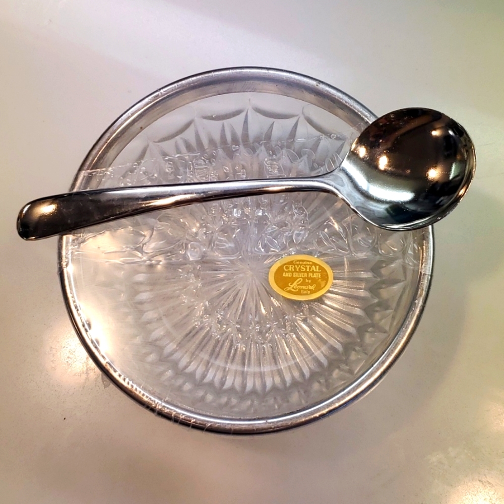 Vintage Leonard Silver Mfg Silverplate and Crystal 2pc Sauce Set